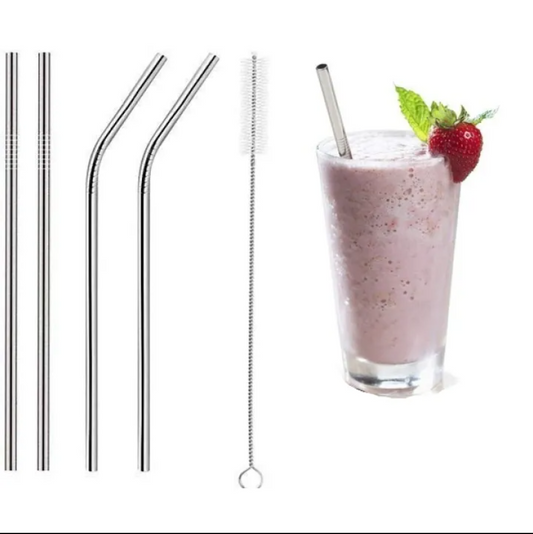 SET OF HIGH QUALITY STAINLESS STEEL STRAWS AND CLEANING BRUSH